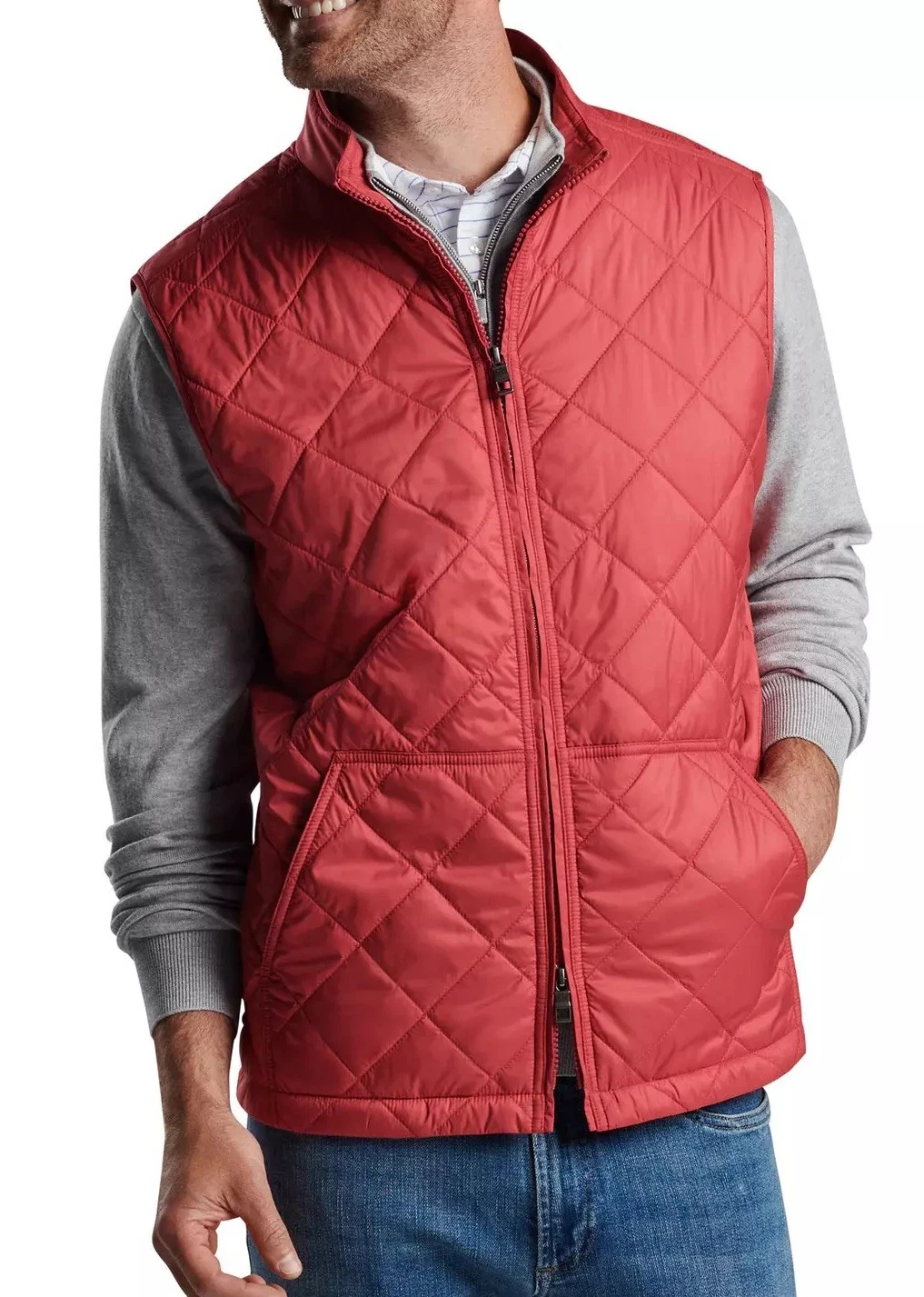 Peter Millar L Large Bedford Vest Cape Red Lightweight Quilted Puffer $225