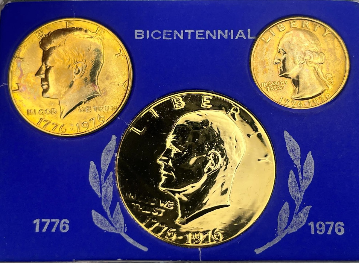 1776-1976 3 Bicentennial Gold Plated Coin Set: Quarter, Half