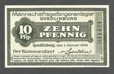 Germany - POW - Quedlinburg 10 Pfennig; 1.1.1916; AU+; T-640.03; WWI