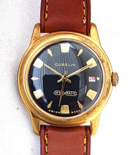Gubelin Ipsomatic Black Dial 30 Jewels Automatic Vintage Swiss Watch Gents