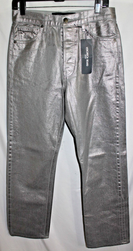 Veronica Beard Women's Silver Daniela Straight-Leg Metallic Jeans Pants 27 x 28