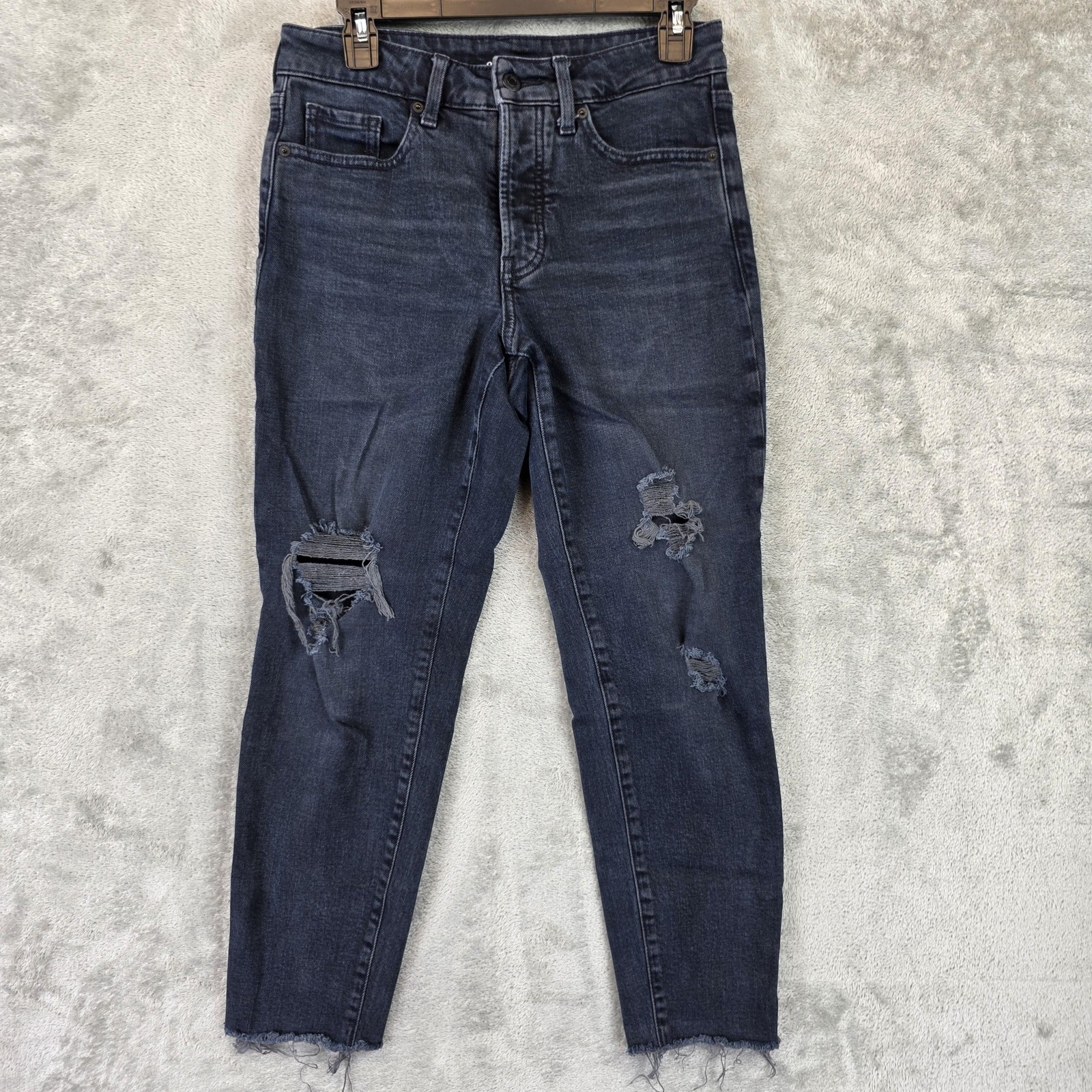 Old Navy Jeans Womens 4 Petite Black Wash O.G. Straight High Rise Distressed