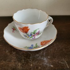 Antique Meissen Germany Demitasse Cup And Saucer Floral Gold