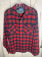 Vintage 1960's Pendleton Wool Board Shirt Loop Button Men s M Red Plaid 40 EUC