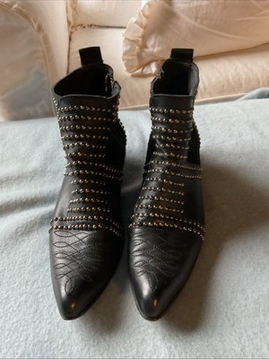ANINE BING Charlie Silver-Studded Ankle Boots Black Leather & Suede Size 36