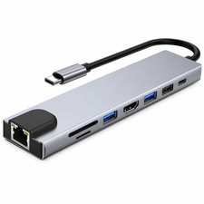 8-in-1 USB-C Hub Adapter HDMI 4K RJ45 Ethernet PD 87W SD TF USB 3.0