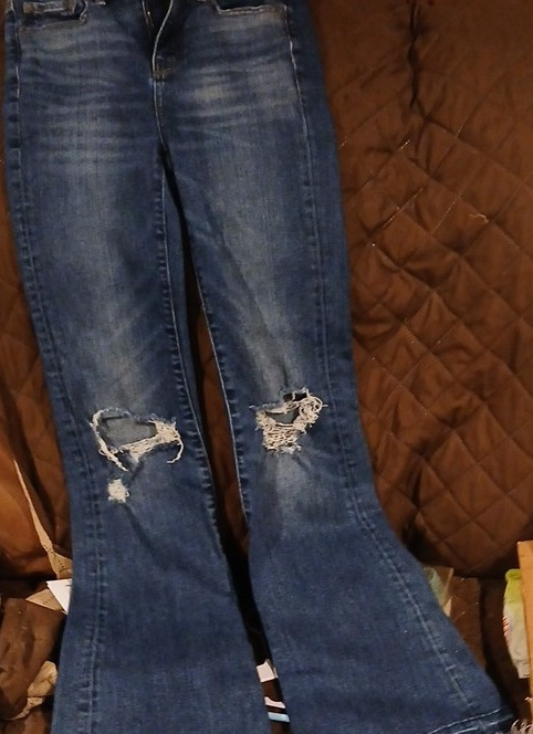 American Eagle Women's Flared Distressed Blue Denim Jeans Stretch