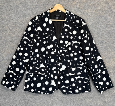Sandro One Button Abstract Blazer Jacket Womens 1X Black White Studio Geometric
