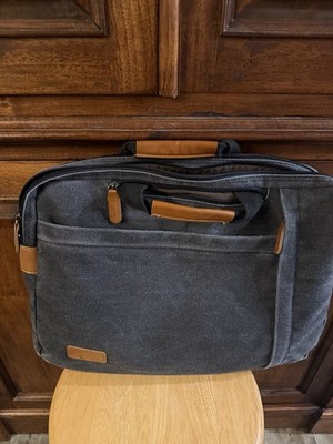 Estarer Canvas Shoulder Messenger Bag Gray Brown Padded Partitions 15'' Laptop