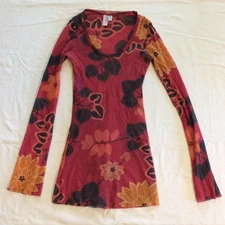 Sweet Pea by Stacy Frati Y2k Floral Mesh Sheer Top Womens Sz S Fitted Boho 