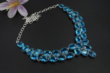Swiss Blue Topaz Handmade 925 Sterling Silver Necklace 22" Adjustable Nccklace