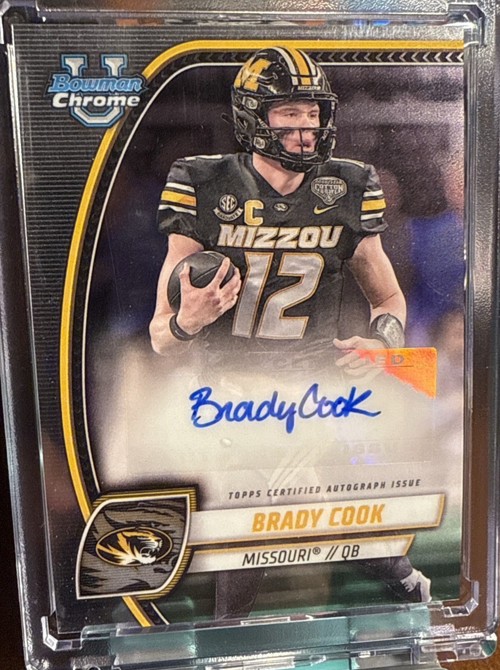 Brady Cook 2024 Bowman Chrome U Prospect Auto #PA-BCO Tigers New York Jets QB