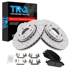 TRQ Front Brake Pad and Rotor Set Ceramic Coated Drilled Slotted Rotors Compatib