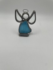 Vtg Small Blue Stained Glass Angel 3  Tall