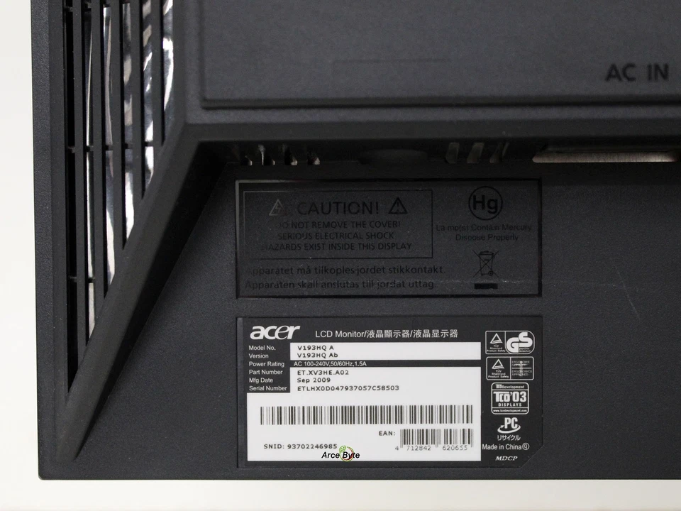 MONITOR PC ACER V193HQ WIDESCREEN 16:9 19" DISPLAY LCD VGA DESKTOP FATTURABILE - Immagine 2 di 4