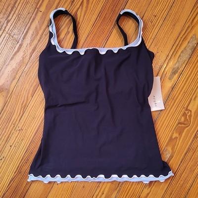 NWT Profile by Gottex Tankini Underwire Swim Top 38D Tricolor Ruffle Blue Ink