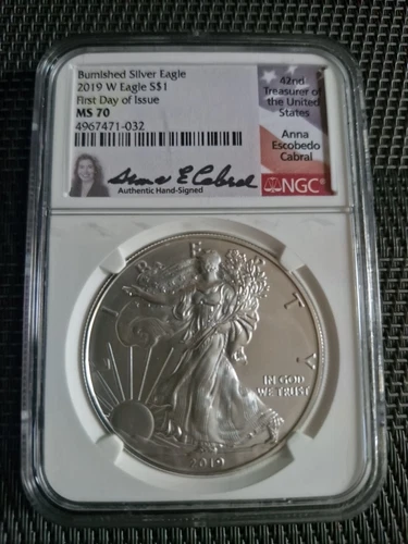 2019 W Silver Eagle $1 Burnished NGC MS70 Signed by Anna Cabral