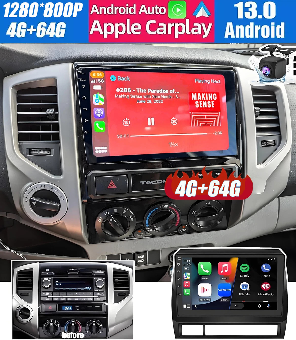 Apple Carplay For Toyota Tacoma 2005-2013 Android 15.0 Car S