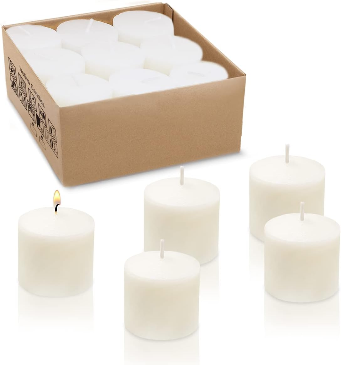 8 Hour Unscented Ivory Votive Candles Set of 9 for Weddings Parties Spa & Emergency