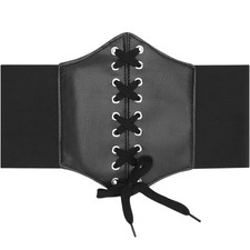 Ladies Black Corset, Wide Lace Up Elasticated Belt, Retro Waist Belt ...