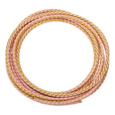 Braided Leather Cords, Round Leather Strap, Necklaces 3mm,2Yards,Pink/Gold 