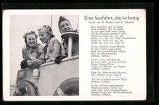 German WW AK Marschlied Eine Seefahrt, die ist lustig, M&auml;dchen an einer Schiffs