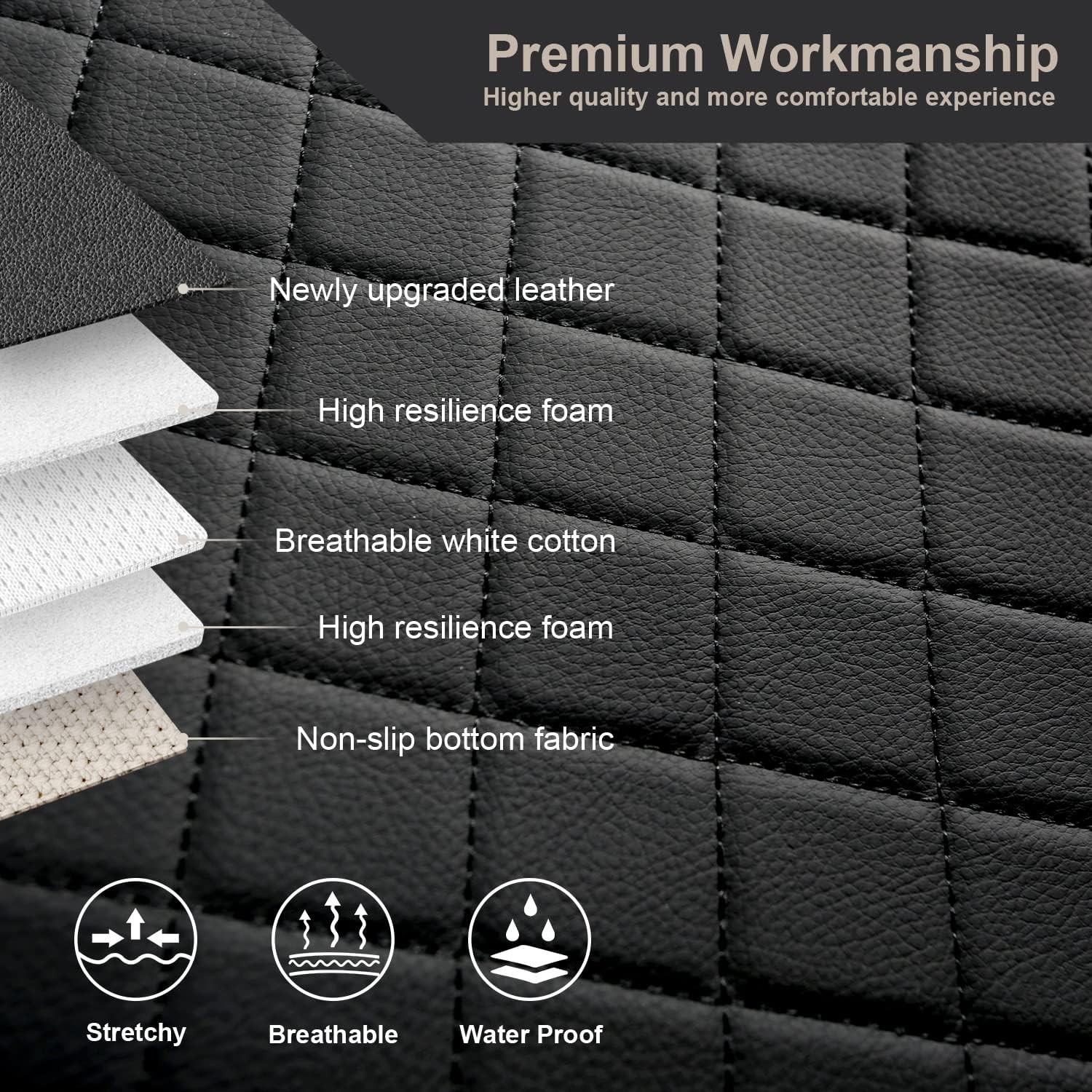 Front Car Seat Covers 2 Pcs Ford F150 F250 F350 F450 Super Crew/Crew Cab Pickup