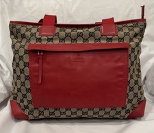 GUCCI Tote Bag GG Pattern Canvas Leather Beige Red Authentic