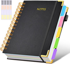 Hardcover Spiral Notebook Journal with Removable Dividers Tabs, 300 Pages Leathe