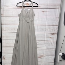 Azazie Grey Chiffon Halter Bridesmaid Dress A6 Pleated V-Neck Maxi Gown