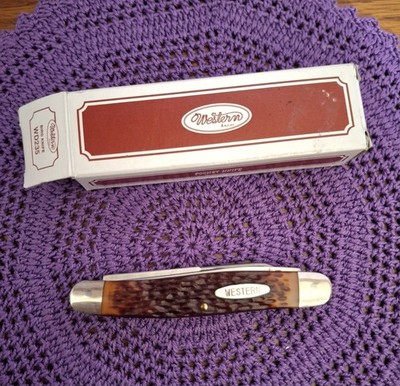 Vintage Western WD235 Bird Hook Folding  Pocket Knife W/Box NOS