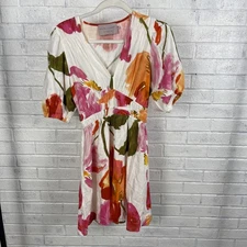 White Closet Elements Floral Puff Sleeve Dress Womens XS Boho Garden Party