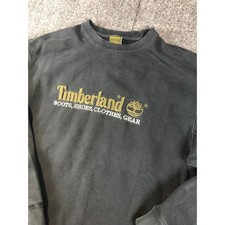 VTG Timberland Crewneck Sweatshirt Boots Gear Embroidered Logo Black Y2K