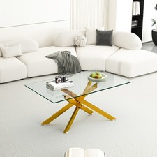 39.37" Rectangular Clear Glass Coffee Table,Gold Metal Legs for Living Room