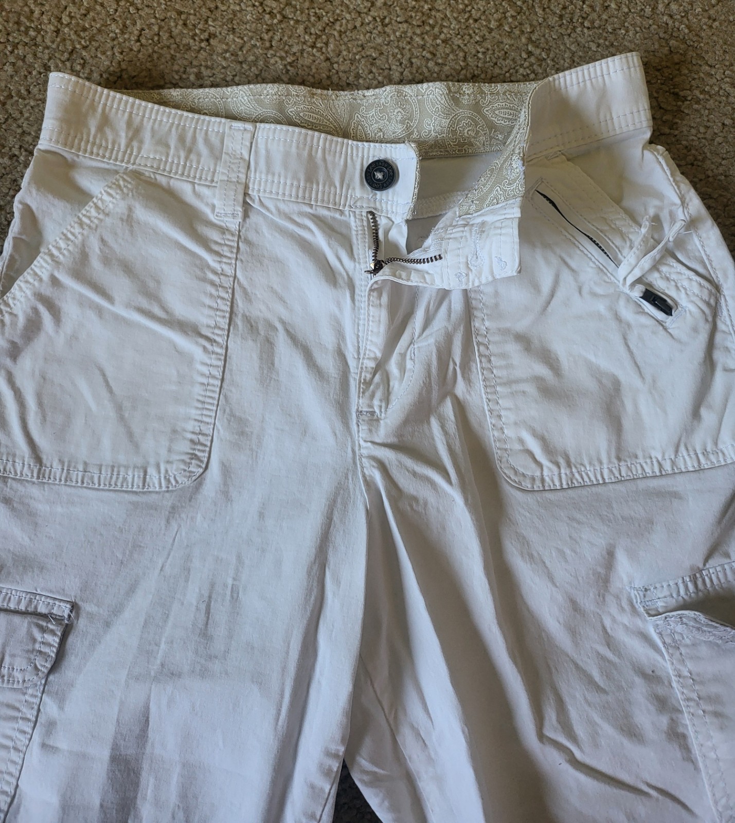 Women's Lee Mid Rise Cotton Cargo Capri Pants Size 10M White image 3