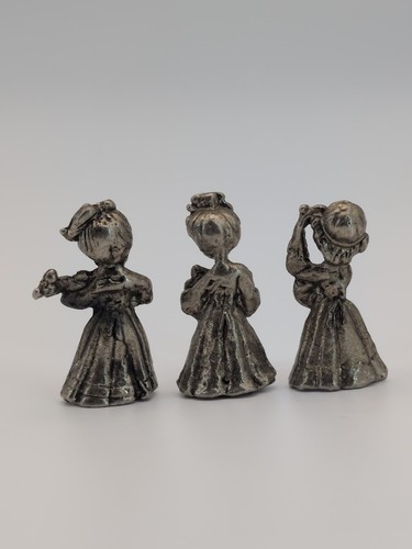 Miniature SET 3 Pewter Girl Figurines with Songbook Violin Mandolin 1 3/8” Tall - Picture 2 of 4