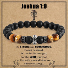 Christian Gifts for Boys Mens Bracelet with Cross - Natural Tiger Eye Beads Brac