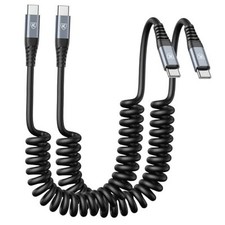 2 Pack 3ft Coiled USB C to C Charging Cable for iPhone 15, MacBook 3FT Black