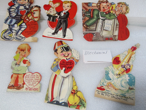 52 vintage 1940's CLASSROOM VALENTINE CARDS some MECHANICAL animal children lot - Bild 3 von 24