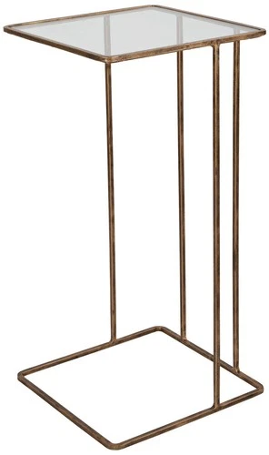 Modern Iron Square Accent Side End Table 12" Wide Gold Glass Living Room House - Picture 2 of 5