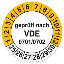 Pr&uuml;fplakette gepr&uuml;ft nach VDE 0701/0702 Jahresplakette 2025&ndash;2030 gelb LTD010
