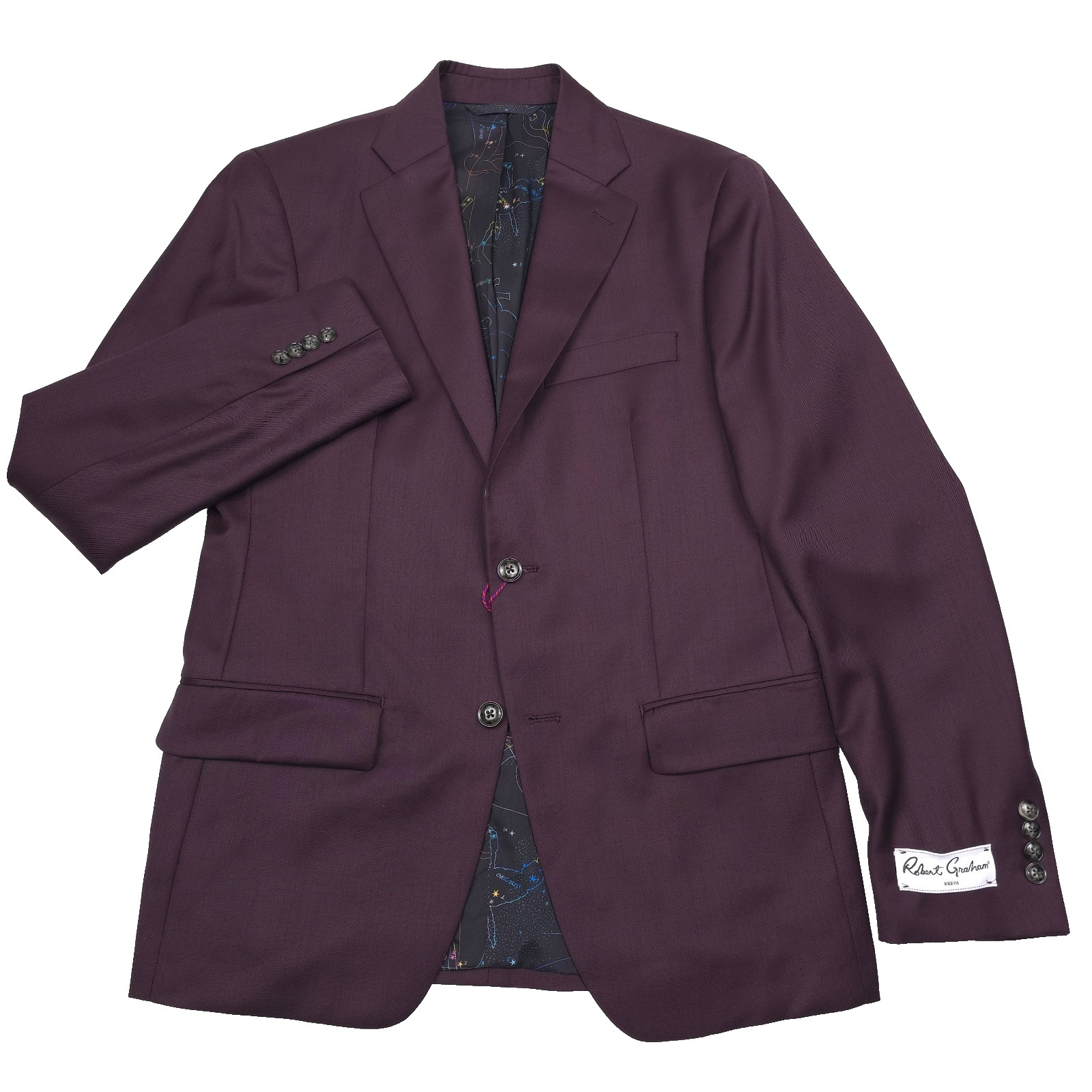 Robert Graham Reno Suit Jacket Mens 38R Modern Burgundy Sharkskin Wool Blazer