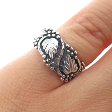 WHEELER MFG CO. 925 Sterling Silver Vintage Oak Leaf Oxidized Ring Size 5.75