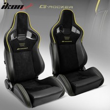 Universal 2x Reclinable Racing Seats Dual Slider Suede Pu Carbon Leather Yellow Universal 2x Reclinable Racing Seats Dual Slider Suede Pu Carbon Leather Yellow