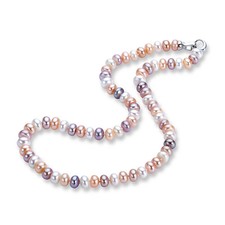 Freshwater Pearl Necklace Long Multi Color Bead Chain Sterling Silver Jewelry
