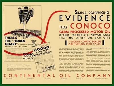 1931 Continental Oil, CONOCO Germ Processed Oil NEW Metal Sign: 9x12'' Ships Free