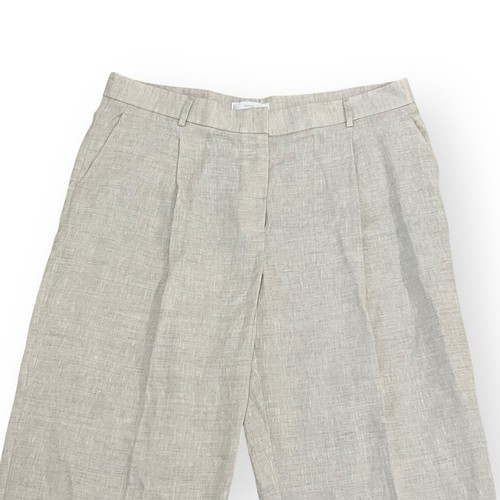 MNG by Mango Beige 100% Linen Straight Wide Leg Pleated Trousers Pants Size 14 - Picture 4 of 10