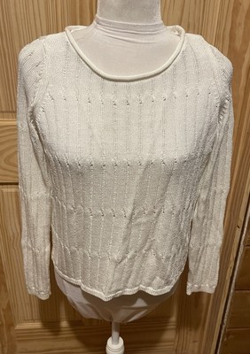 E3 by Etcetera White Knit Long Sleeve Sweater Size Medium