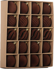 20-Piece Velvet Christmas Ornament Set, 2.36-Inch Shatterproof Brown Balls