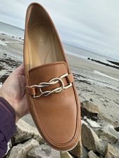 Talla 11 M Mujer Zapatos Talbots Cuero Tostado Mocasines Blanco Suelas Dorado Laura Link